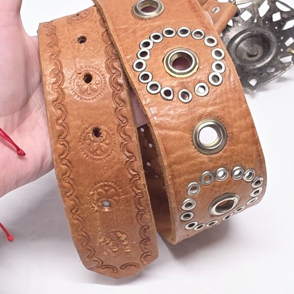 Vintage SEBASTIAN SA ELCHE Hand Tooled Cognac Brown Leather Studded Belt Spain main image 4